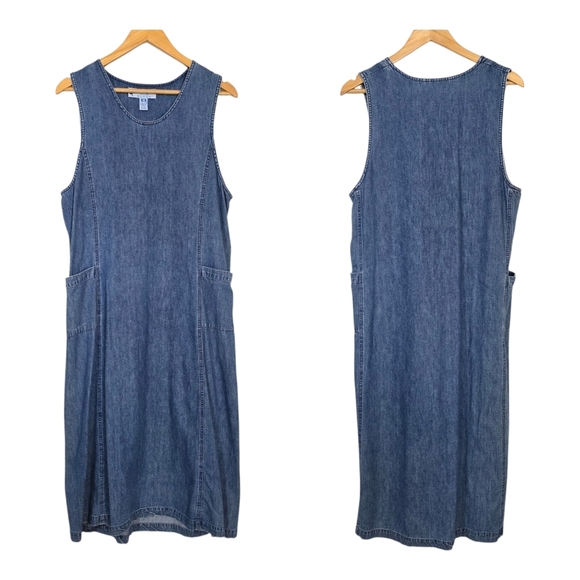 Vintage Blue Denim Jumper / Overall Maxi Dress | Size P (Petite) - Picture 2 of 7